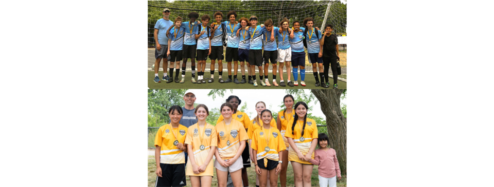 Champions 7/8 Boys: Sky Blue. 7/8 Girls: Gold